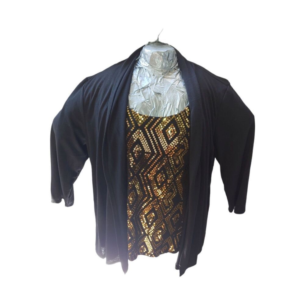 Kim Rogers Women's PLUS Size 3X Black/Gold Sequins Blouse/Sweater Top.
